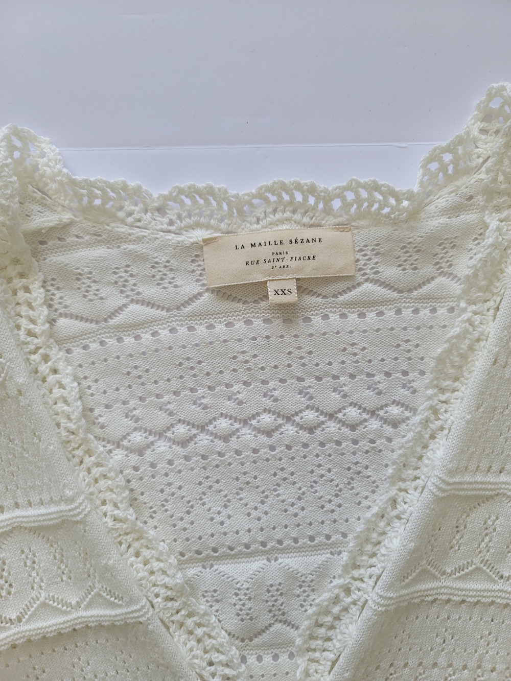 Sezane Keyla V-neck Lace Knit Cotton Sweater Cardigan Crochet Trim XXS - Picture 3 of 9